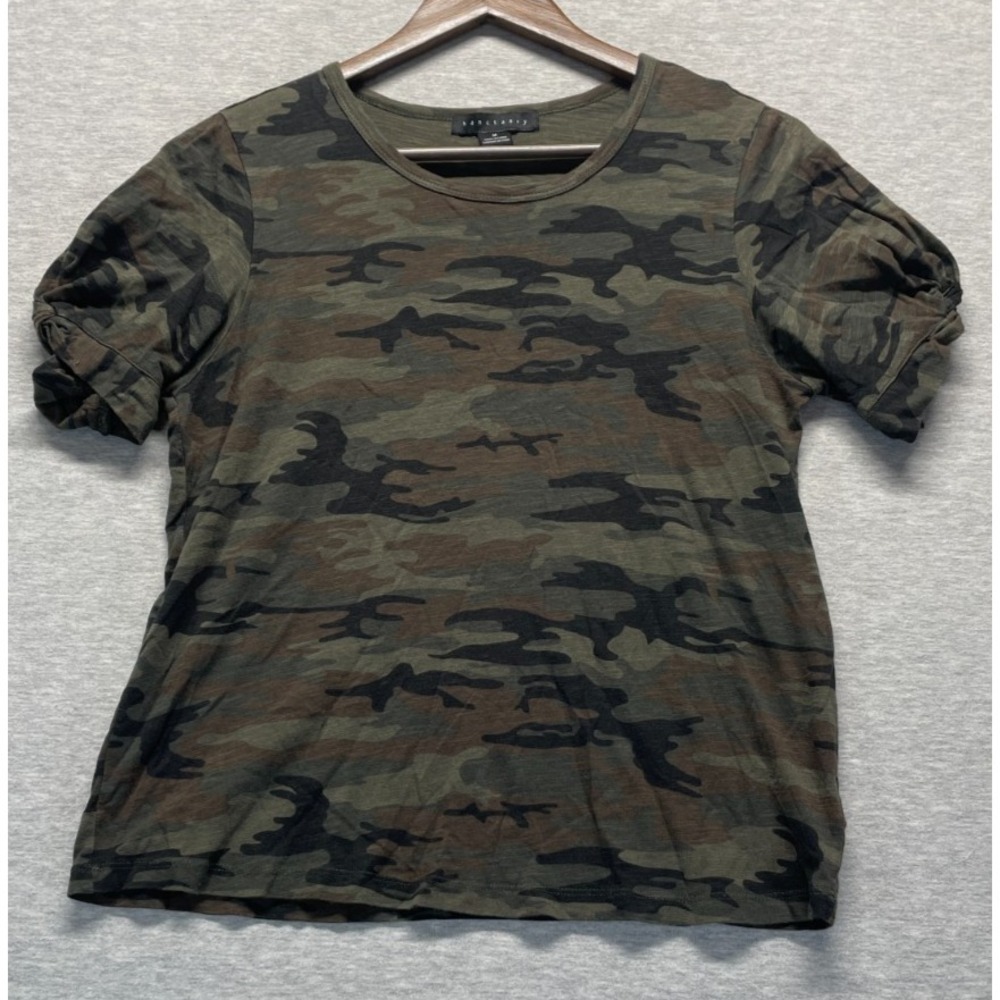 Sanctuary T Shirt Womens Medium Multi Camouflage Print Puff Sleeve Crew Neck